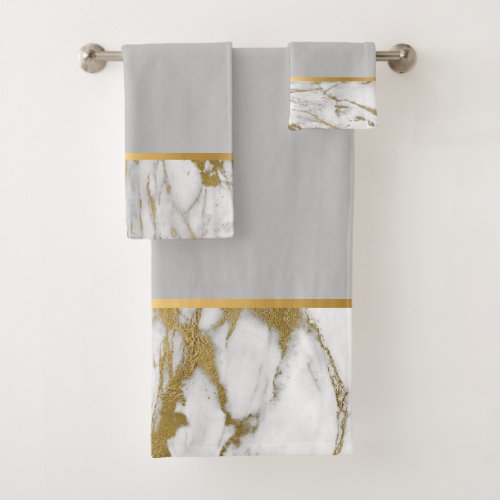 GREY MARBLE GOLD BATHROOM TOWEL SET