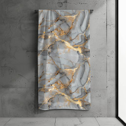 Grey Marble Gold Foil look  Bath Towel Set