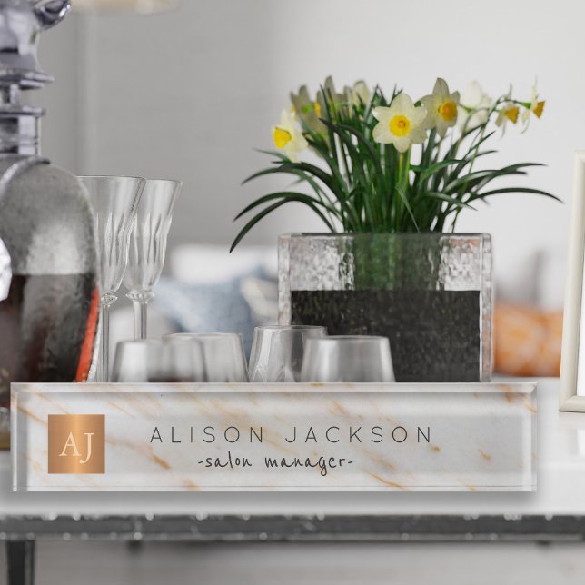 Grey marble gold steel copper metallic monogram name plate (Creator Uploaded)