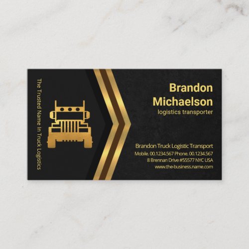 Grey Marble Grunge Golden Arrows Logistics Business Card