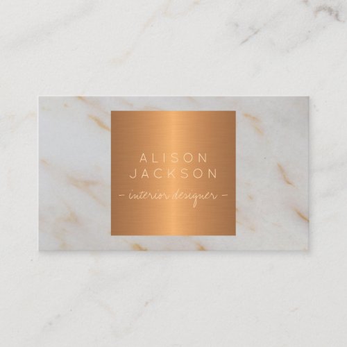 Grey marble metallic copper gold interior designer business card