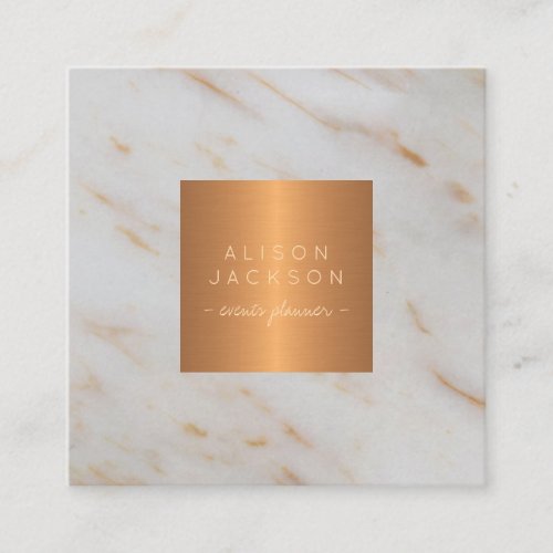 Grey marble metallic copper gold monogrammed square business card