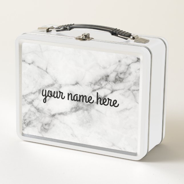 Grey Marble Personalized Lunch Box (Front)