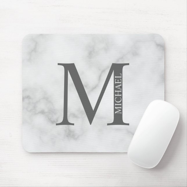 Grey Marble Personalized Monogram and Name Mouse Pad (With Mouse)