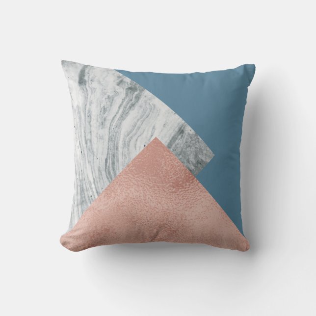 Grey Marble rose gold and blue Throw Pillow (Front)