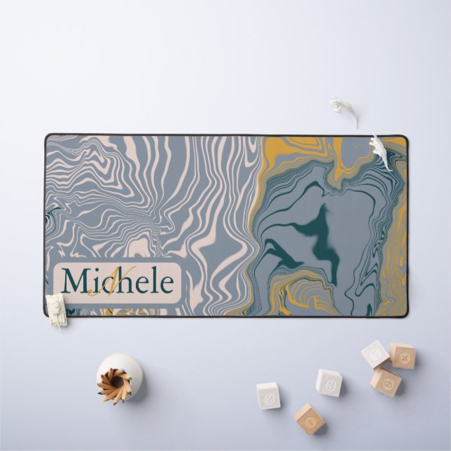 Grey & Marble Swirl Custom Name Letter  Desk Mat (Kids Table)