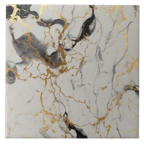 Grey Marble with Black Brown and Gold Ceramic Tile