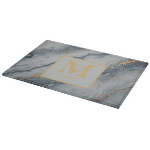 Grey Marble with Subtle Gold Speckles Monogram Cutting Board