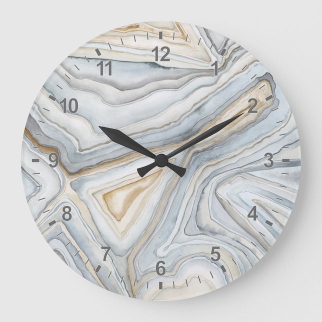 Grey Marbled Abstract Design Large Clock (Front)