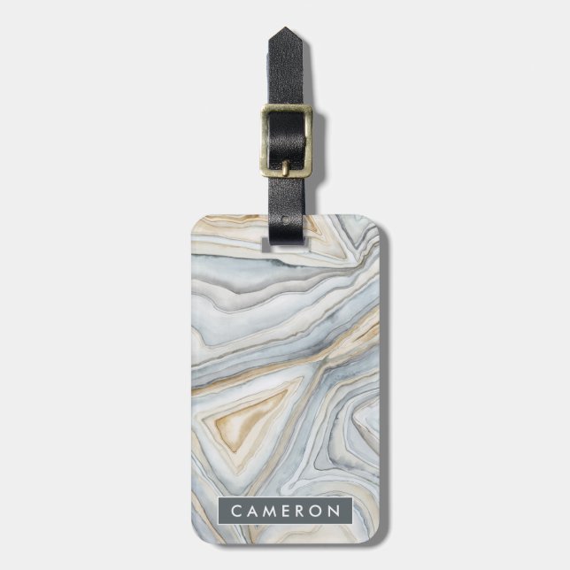 Grey Marbled Abstract Design Luggage Tag (Front Vertical)