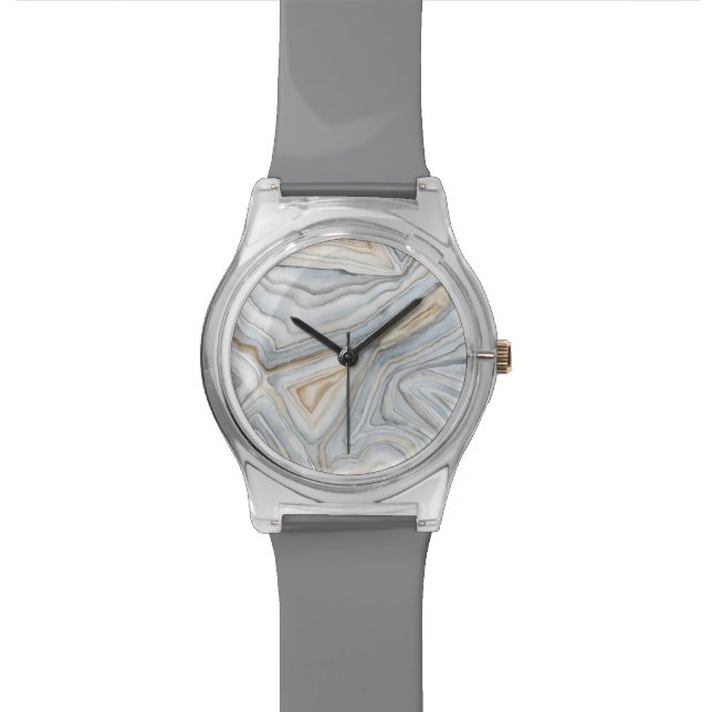 Grey Marbled Abstract Design Wrist Watch (Close Up)