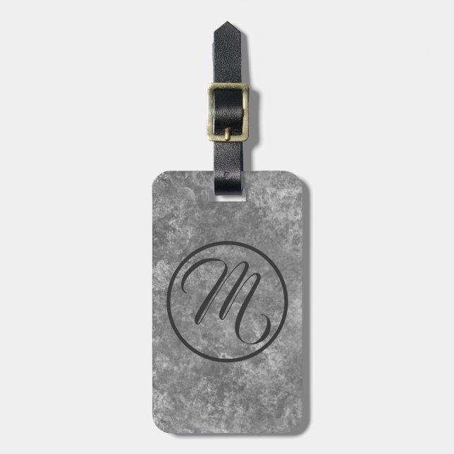 Grey Marbled Oval Monogram Luggage Tag (Front Vertical)