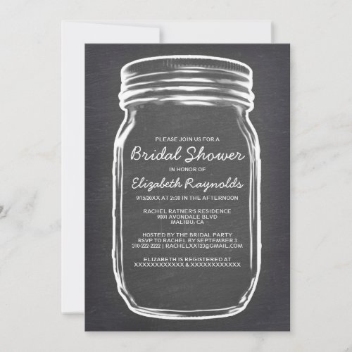 Grey Mason Jar Bridal Shower Invitations
