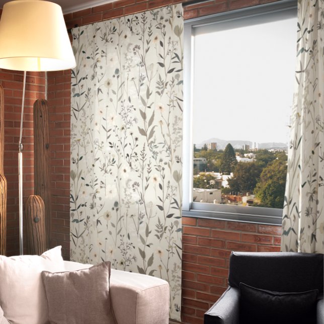Grey Meadow Field Wild Flower Floral Blackout Curtains (Creator Uploaded)
