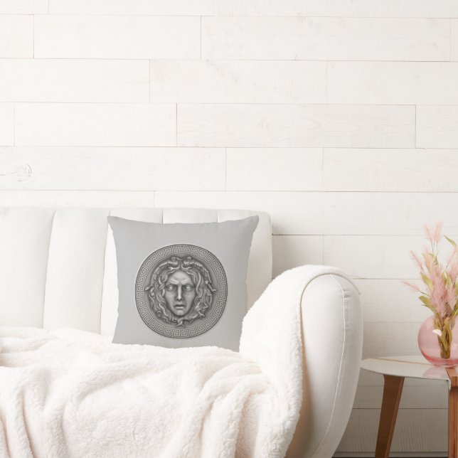 Grey Medusa  Throw Pillow (Couch)