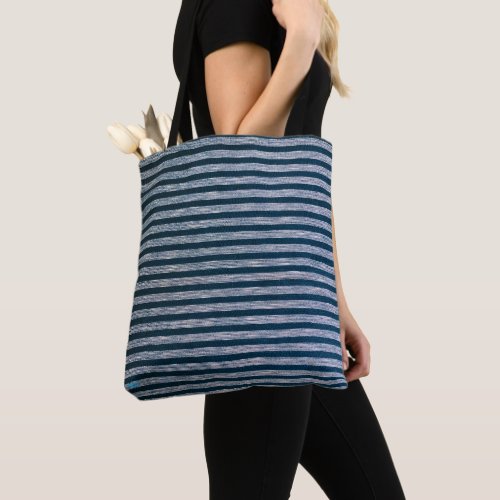 Grey Melange  Dark Blue Narrow Stripes Tote Bag