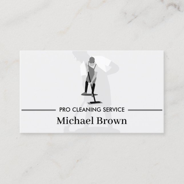 Grey Men Clean Professional Janitor Housekeeping Business Card (Front)