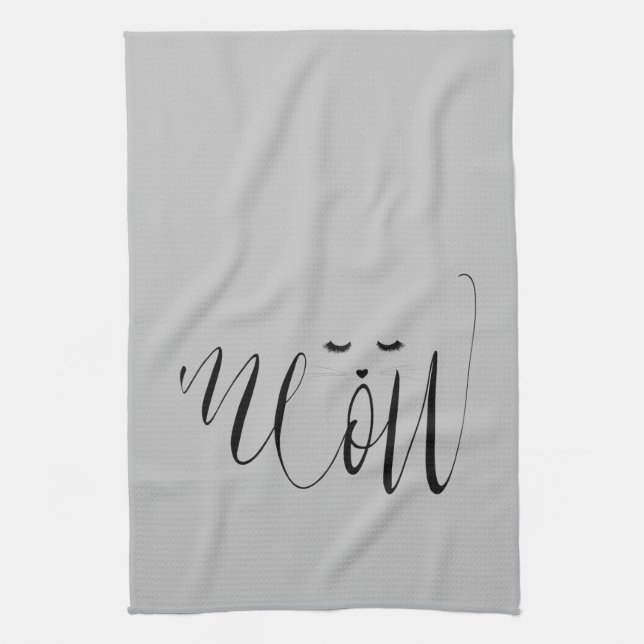 Grey Meow Cat Kitchen Towel (Vertical)