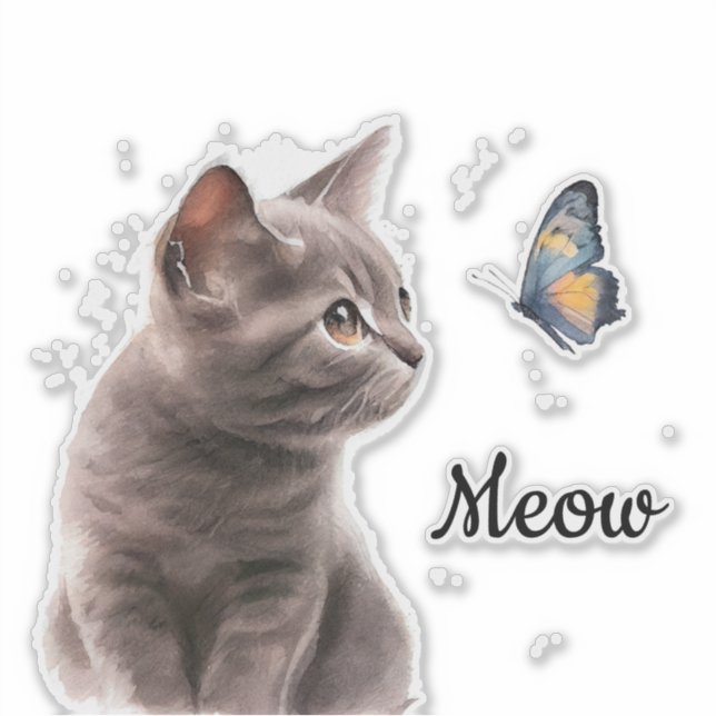 Grey Meow Cat  Sticker (Front)