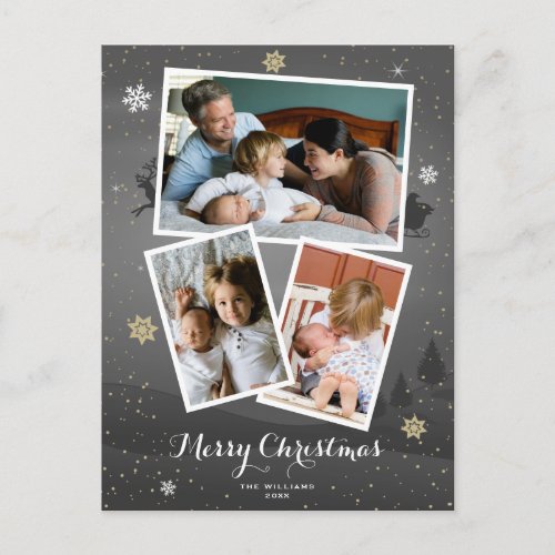 Grey Merry Christmas Holiday Photo Postcards
