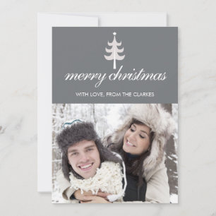 Grey Merry Christmas Photo Flat Cards with Tree