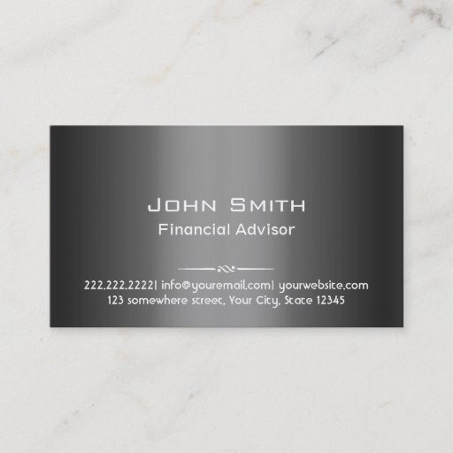 Customizable Grey Metal Financial Advisor Business Card