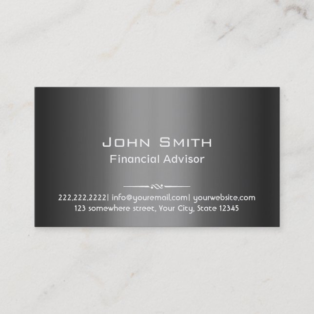 Grey Metal Financial Advisor Business Card (Front)