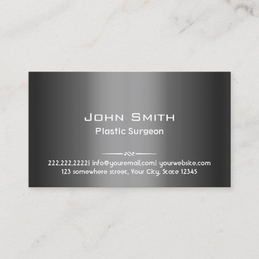 Customizable Grey Metal Plastic Surgeon Business Card