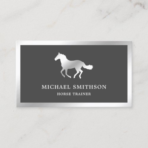 Grey Metallic Steel Horse Riding Instructor Business Card