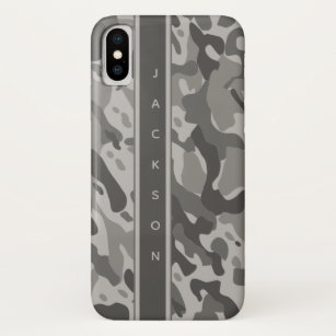 Grey military camouflage pattern with name iPhone x case