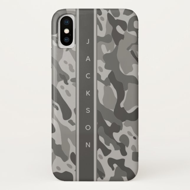 Grey military camouflage pattern with name Case-Mate iPhone case (Back)