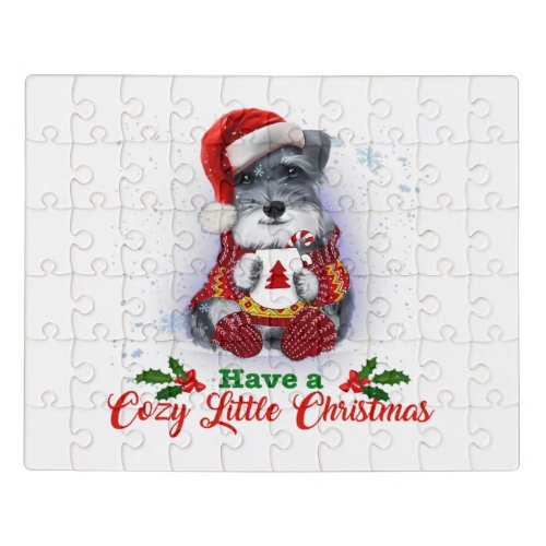 Grey Miniature Schnauzer Have A Cozy Christmas Jigsaw Puzzle