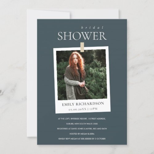 GREY MINIMAL CUSTOM PHOTO BRIDAL SHOWER INVITE