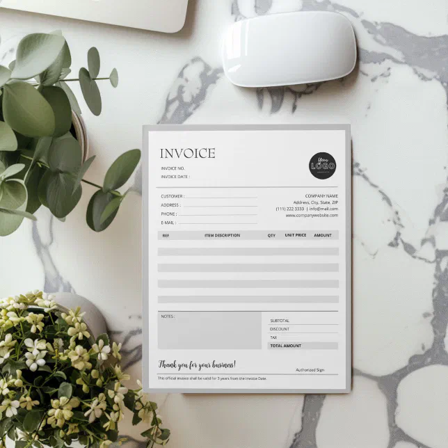 Grey Minimalist Business Invoice Sales Template Notepad | Zazzle