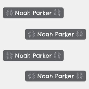 Grey Minimalist Floral Custom Name Label Sticker