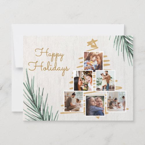 Grey Minimalist Happy Holidays Photo Collage Holiday Card