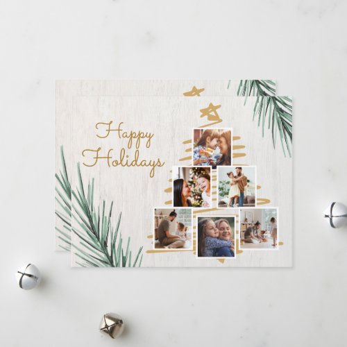 Grey Minimalist Happy Holidays Photo Collage Holiday Card