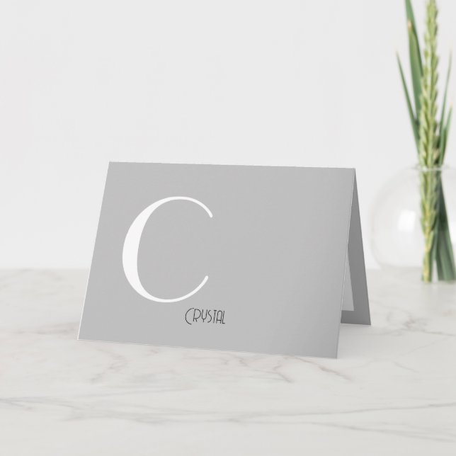 Grey Minimalist Monogram Custom Name Letterpress Thank You Card (Front)