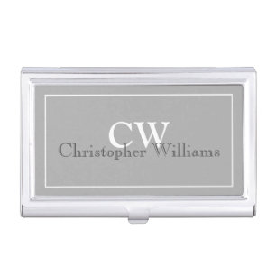 Grey Minimalist Name Monogram Business Card Case