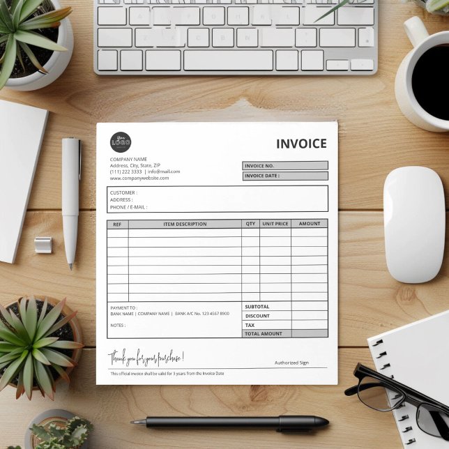 Grey Minimalist Small Business Invoice Template Notepad (Grey Minimalist Small Business Invoice Template Notepad desk top mock up)