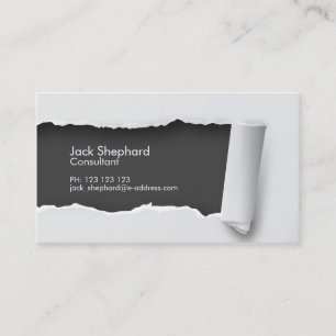 Grey Minimalist Teared Paper Business Card