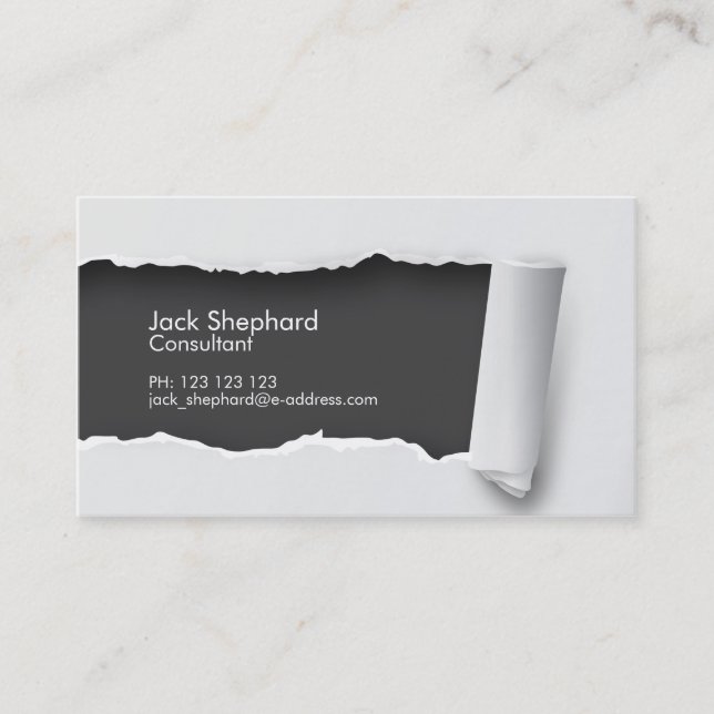 Grey Minimalist Teared Paper Business Card (Front)