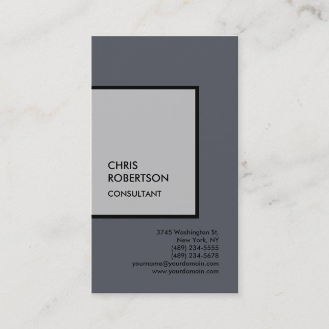 Grey Minimalist Unique Modern Simple Plain Business Card (Front)