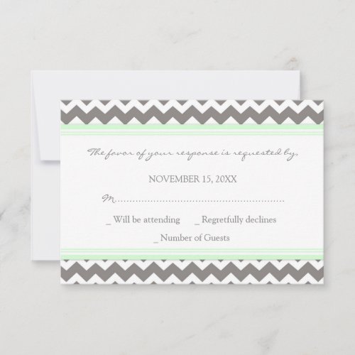 Grey Mint Chevron RSVP Wedding Card
