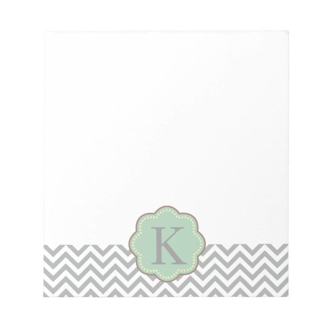 Grey Mint Chevron Stripes Monogram Notepad (Front)