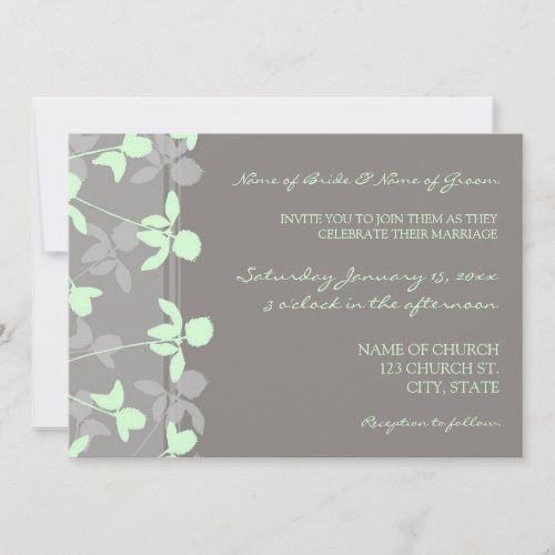 Grey Mint Floral Photo Wedding Invitation Cards
