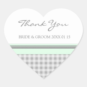Grey Mint Gingham Thank You Wedding Favor Tags