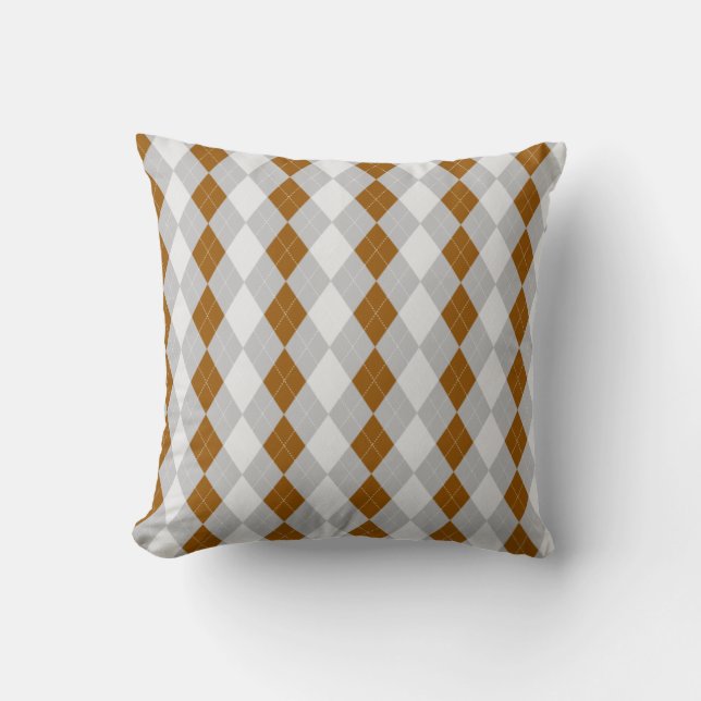 Grey & MOCHA BROWN Diamonds ARGYLE Pattern Throw Pillow (Front)