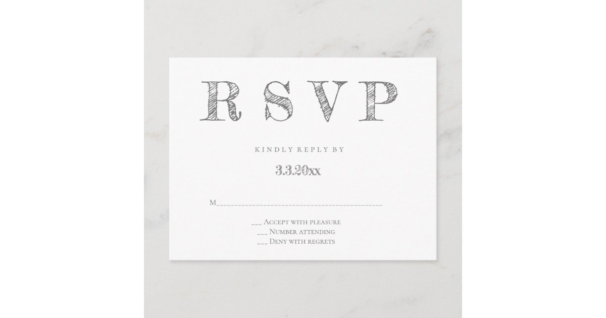Grey modern lettering wedding rsvp postcards | Zazzle