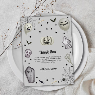 Grey Modern Little Boo Ghost Boy Baby Shower Thank You Card